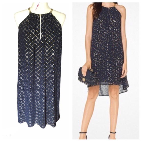 MICHAEL KORS Navy Blue Halter Cocktail Dress Small to Medium BNWT - Picture 1 of 9
